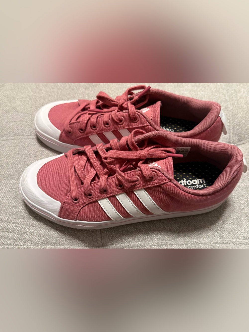 adidas Women's Bravada 2.0 Rose Pink Canvas Low-Top Sneakers with White Stripes